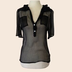 Joes Jeans Sheer Polka Dot Pocket Blouse Size Small